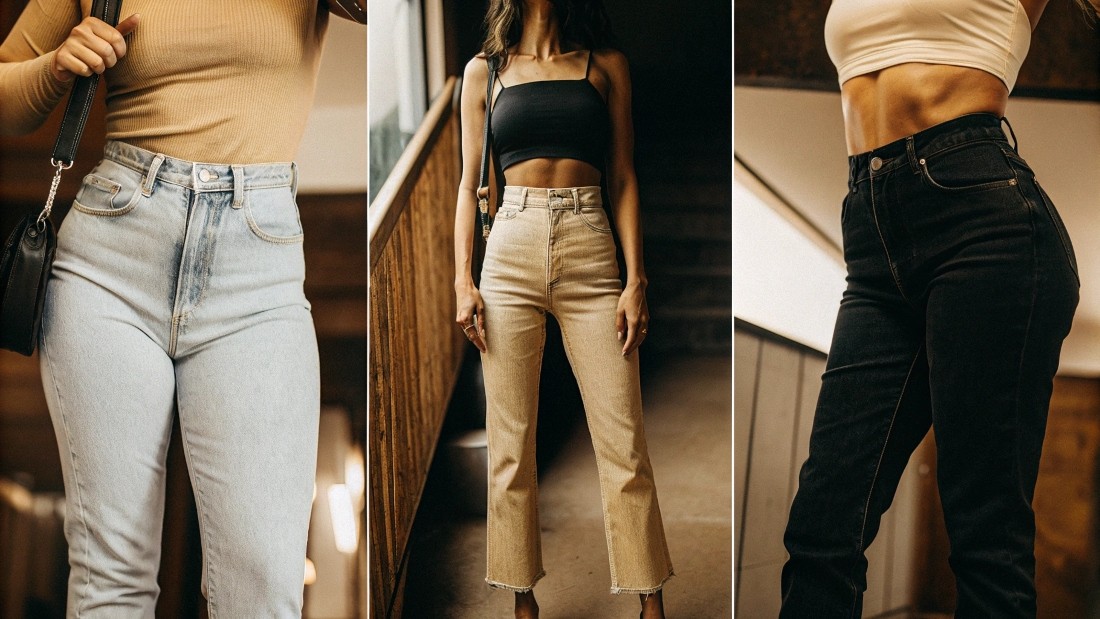 Slim builds often shine in straight jeans that add structure without bulk.