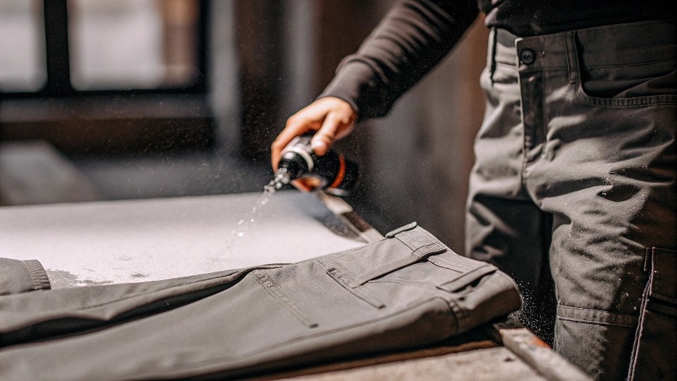 To properly waterproof pants, pay extra attention to the seams, cuffs, and pockets