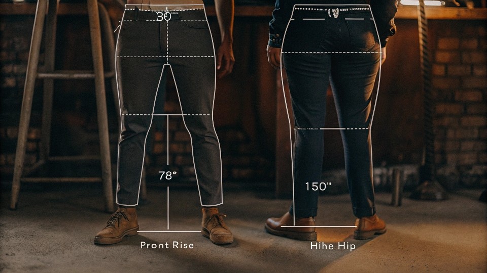 The essential measurements for a low-rise skinny jean pattern include front rise