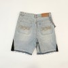 Custom Washed Denim Wholesale Embroidered Patchwork Jeans Shorts with Fringe Hem