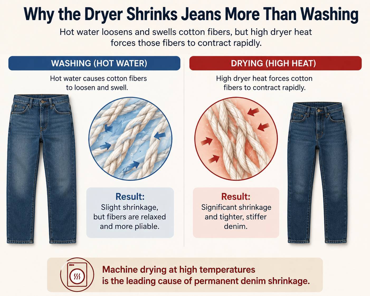 The dryer usually shrinks jeans