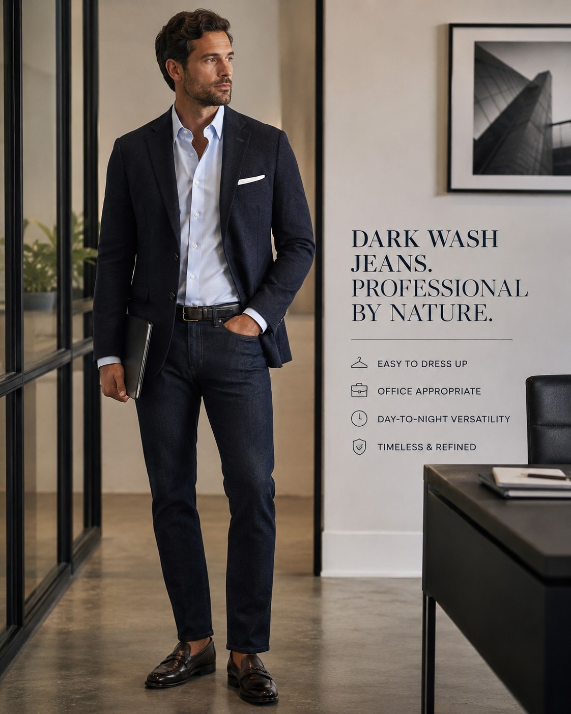 Dark wash jeans are generally