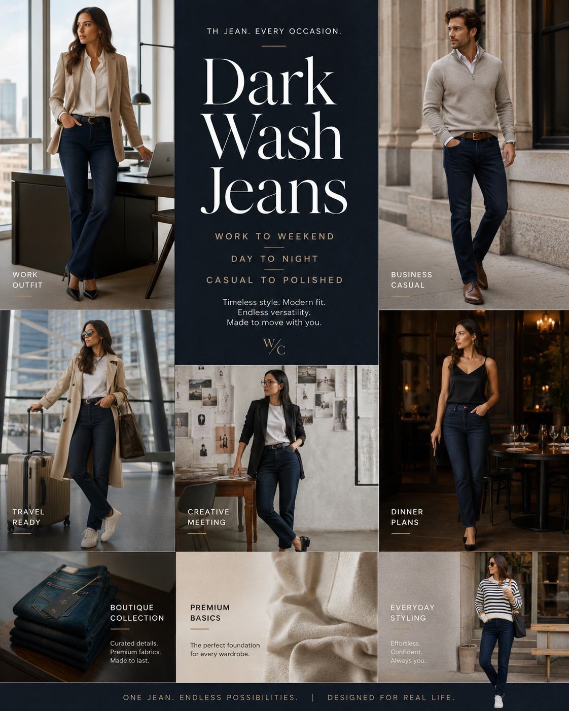 Dark wash jeans are good for work 