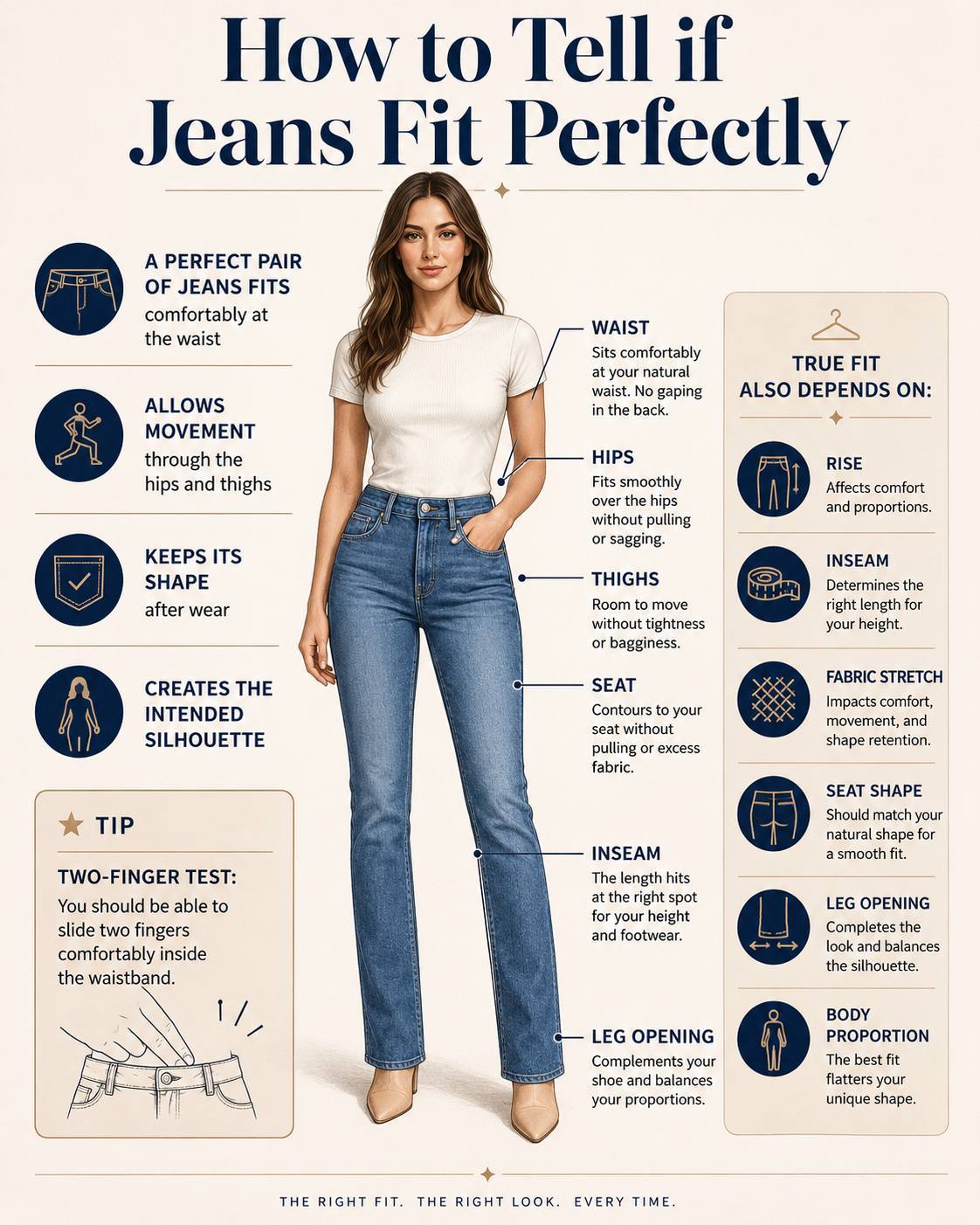 A perfect pair of jeans fits comfortably at the waist