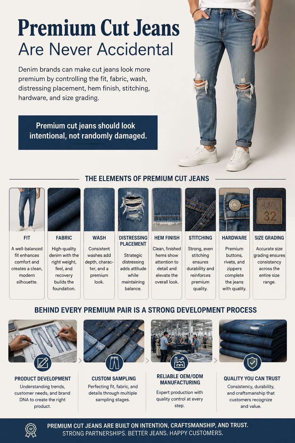 Cut jeans became a fashion statement because distressed and