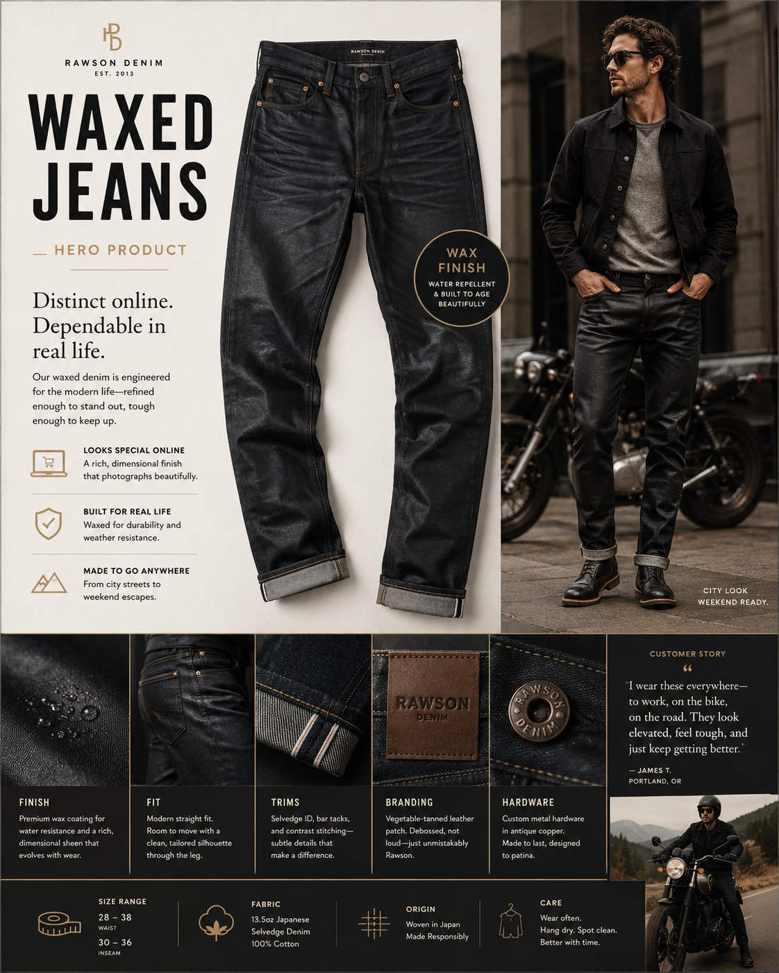 You are supposed to wash waxed jeans as little as possible. Spot clean first, turn them inside out if washing is necessary, use cold water, avoid harsh detergent,
