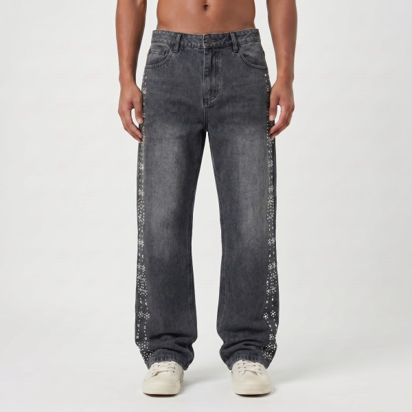 Custom Embellished Denim Jeans with Decorative Studs - Sparkle & Style
