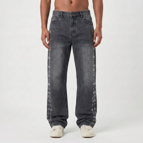 Custom Embellished Denim Jeans with Decorative Studs - Sparkle & Style