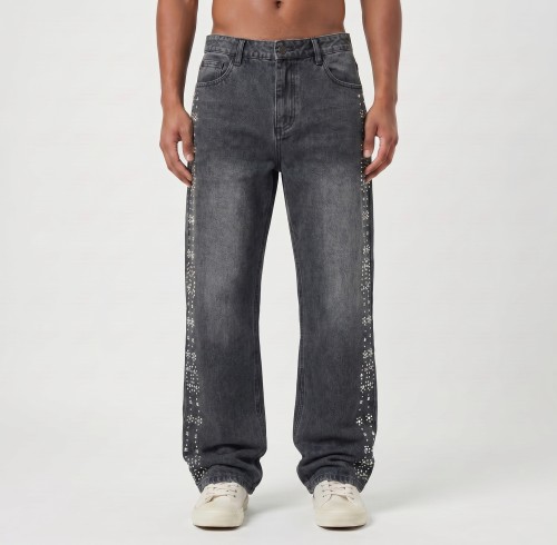 Custom Embellished Denim Jeans with Decorative Studs - Sparkle & Style