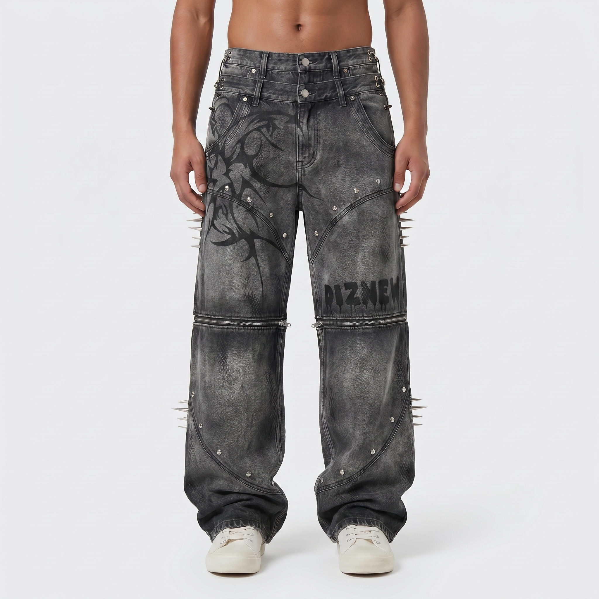 Y2K Destroyed Pearl-Trim Loose Fit Jeans | Custom Jeans | DiZNEW