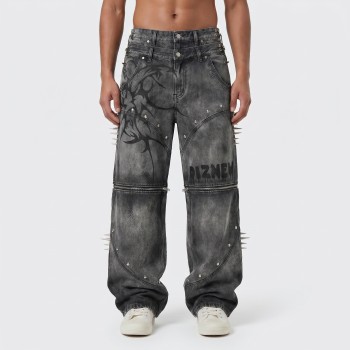 Wholesale Stylish Ash Gray Wide-Leg Denim Trousers