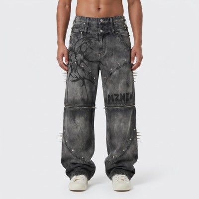 Wholesale Stylish Ash Gray Wide-Leg Denim Trousers