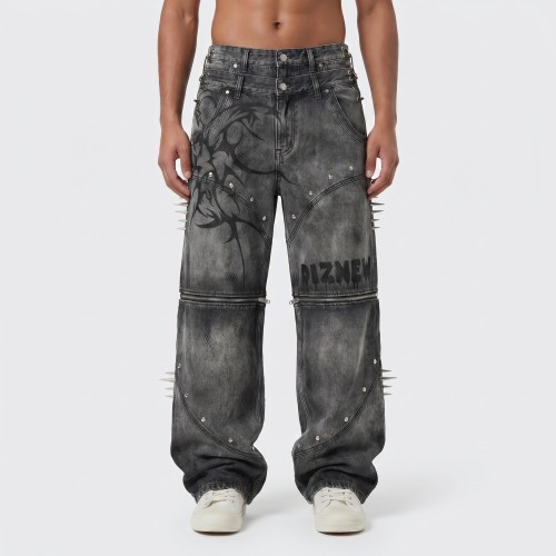 Wholesale Stylish Ash Gray Wide-Leg Denim Trousers