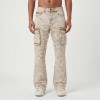 Custom Beige Cargo Flared Jeans with Distressed Panel Details