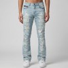 Custom Painted Flared Jeans with Geometric Rips & Light Wash Finish
