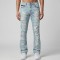 Custom Painted Flared Jeans with Geometric Rips & Light Wash Finish