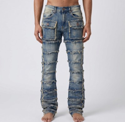 Custom Allover Fringed Panel Straight Jeans for Streetwear Labels