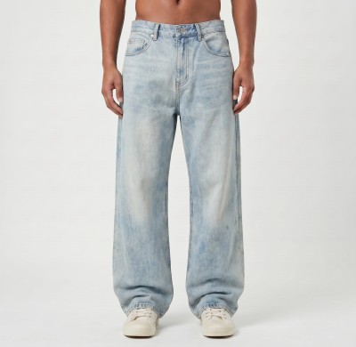 Custom Washed Wide-Leg Jeans with Fade Vintage Finish Wash Denim Pants