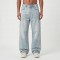 Custom Washed Wide-Leg Jeans with Fade Vintage Finish Wash Denim Pants