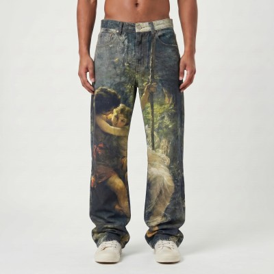 Custom Wholesale Cotton Digital Printing  Colorful Jeans For Men