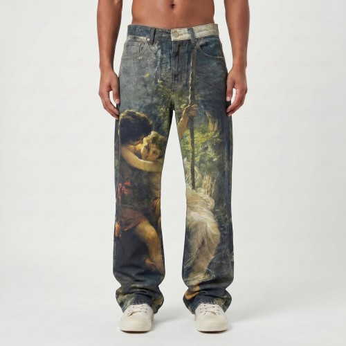 Custom Wholesale Cotton Digital Printing  Colorful Jeans For Men