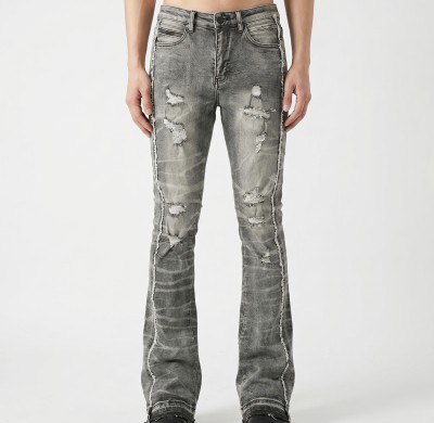 Custom Stacked Flare Jeans with Heavy Distressing & Tie-Dye