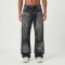 Black Wide-Leg Jeans with Rhinestone Face Graphics