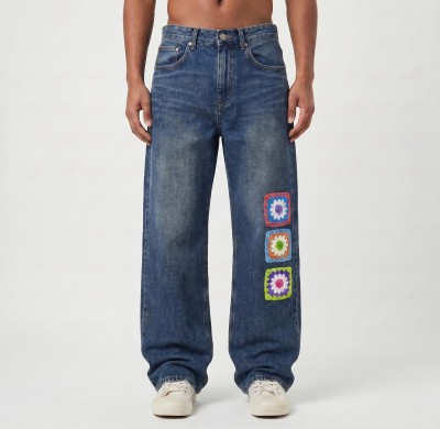 Vintage Patchwork Denim Jeans – Colorful Crochet Detail