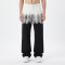 Dip-Dye Wide Leg Jeans with Embossed Floral Pattern