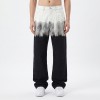 Dip-Dye Wide Leg Jeans with Embossed Floral Pattern