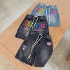 Custom Rhinestone Logo Denim Shorts for Streetwear Brands Premium Embroidered Baggy Jean Shorts