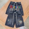 Custom Rhinestone Logo Denim Shorts for Streetwear Brands Premium Embroidered Baggy Jean Shorts