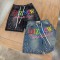 Custom Rhinestone Logo Denim Shorts for Streetwear Brands Premium Embroidered Baggy Jean Shorts