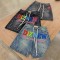 Custom Rhinestone Logo Denim Shorts for Streetwear Brands Premium Embroidered Baggy Jean Shorts