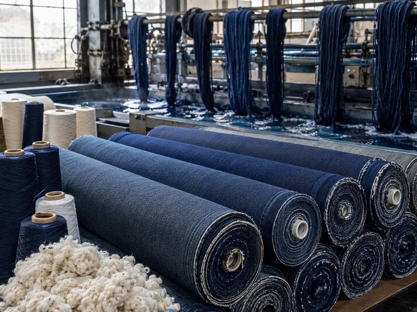 Fabric dye lots and indigo dyeing cause denim shade variation because denim yarns are dyed in batches, and each batch can absorb indigo slightly differently. Cotton quality, yarn tension, dye concentration, oxidation, rope dyeing conditions, fabric roll position, and storage can all affect shade. Even before washing, two denim rolls may not be perfectly identical.