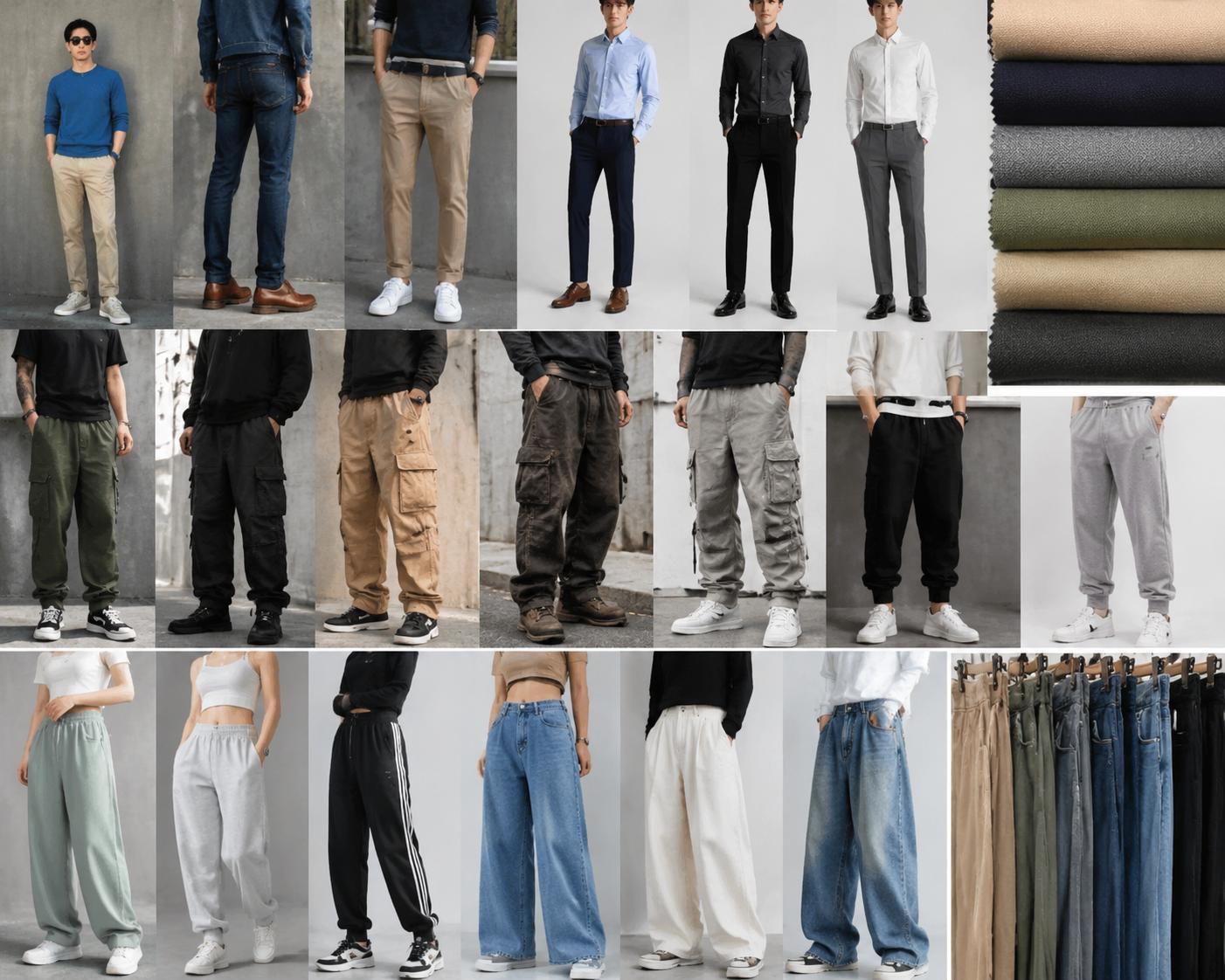 There are dozens of types of pants in fashion, typically grouped into four main categories: casual pants, formal trousers, utility/work pants, and sportswear/athleisure pants. Within these groups, styles expand into jeans, chinos, cargo pants, joggers, slim-fit trousers, wide-leg pants, and more. When factoring in fabric, fit, and design variations, the total number of pant styles globally exceeds 100 distinct types.