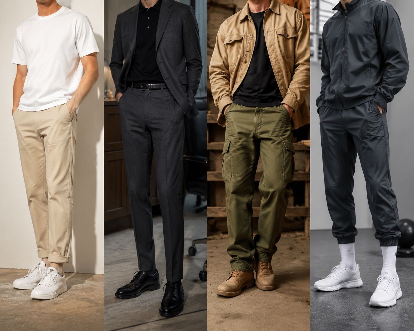 Pants in modern fashion are generally divided into four major categories: casual pants for everyday wear, formal trousers for business and dress occasions, utility or work pants designed for durability and function, and sports or athleisure pants built for comfort and movement. These four categories form the foundation of most global apparel design systems and are used by brands to structure collections efficiently.