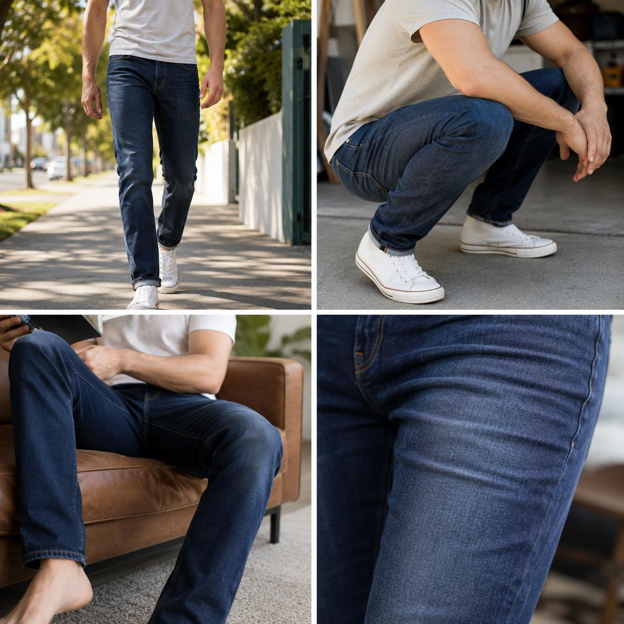 The fastest safe way to break in stiff jeans is consistent daily wear combined with movement-based stretching. Activities like walking, squatting, and sitting naturally loosen cotton fibers. Within 5–14 days, jeans typically become noticeably softer without compromising shape or color integrity.