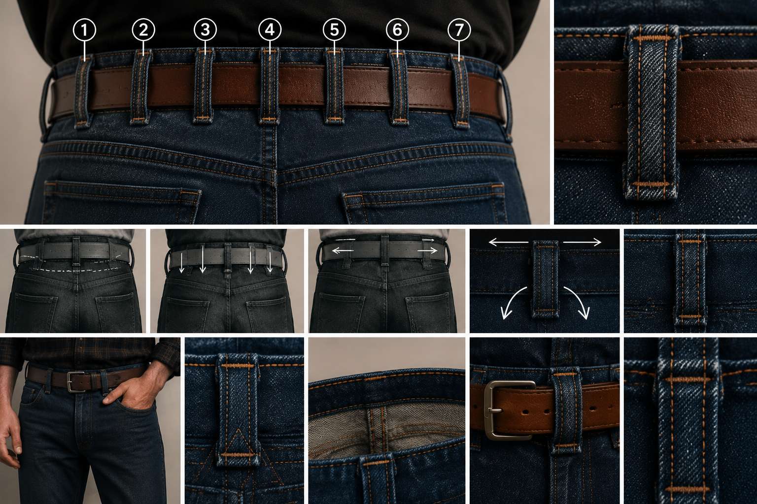 Seven belt loops can improve jeans by making the belt sit more evenly around the waist.