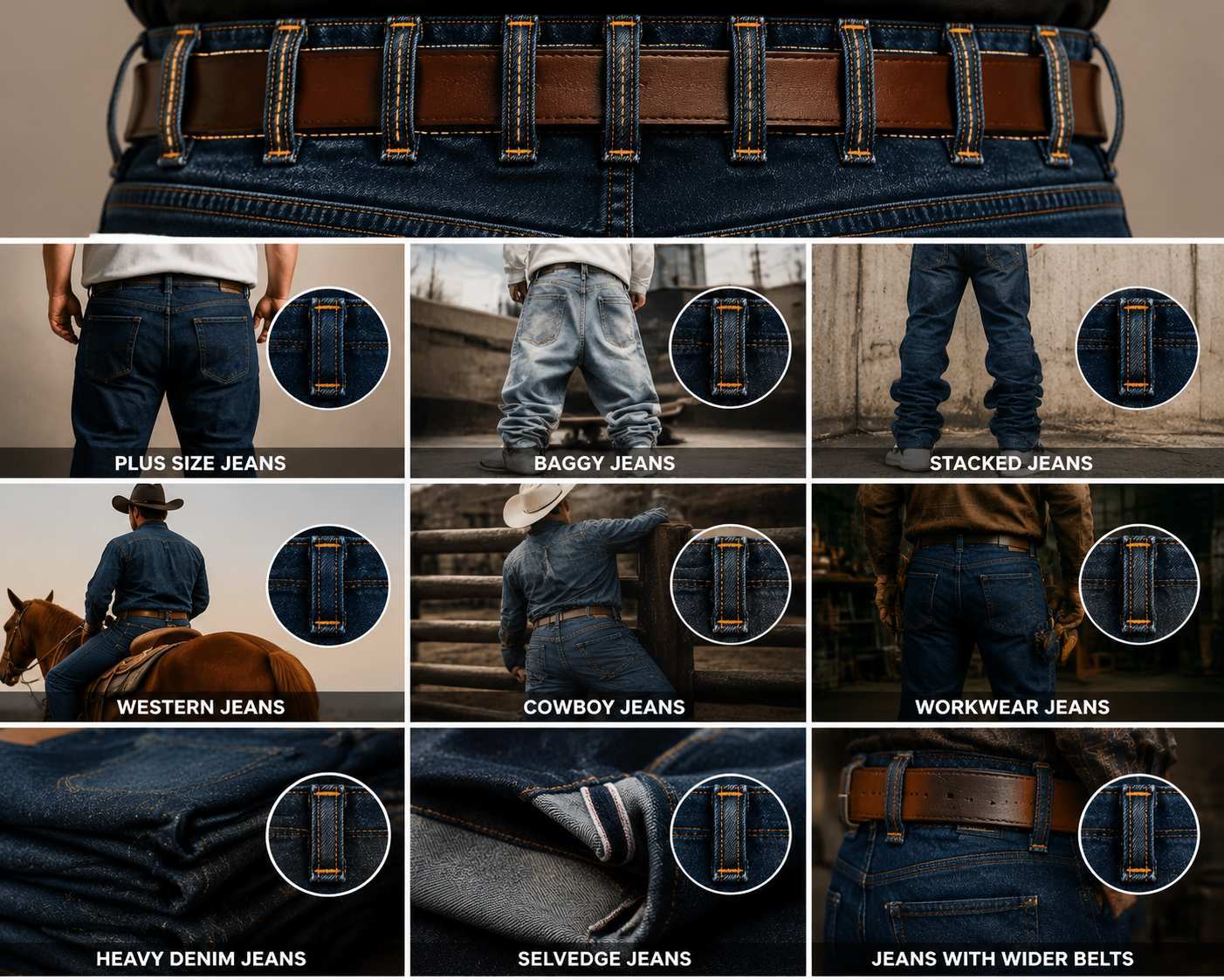 The jeans that benefit most from 7 belt loops are plus size jeans, baggy jeans,