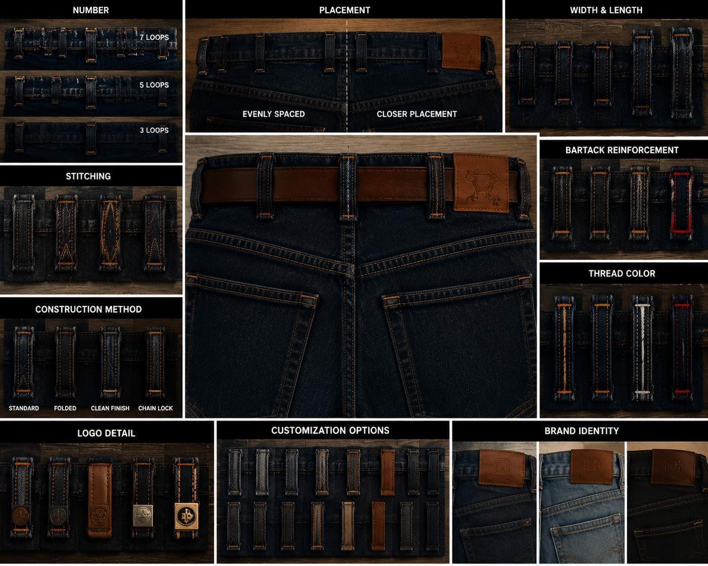 Denim brands can customize belt loops by changing the number, placement
