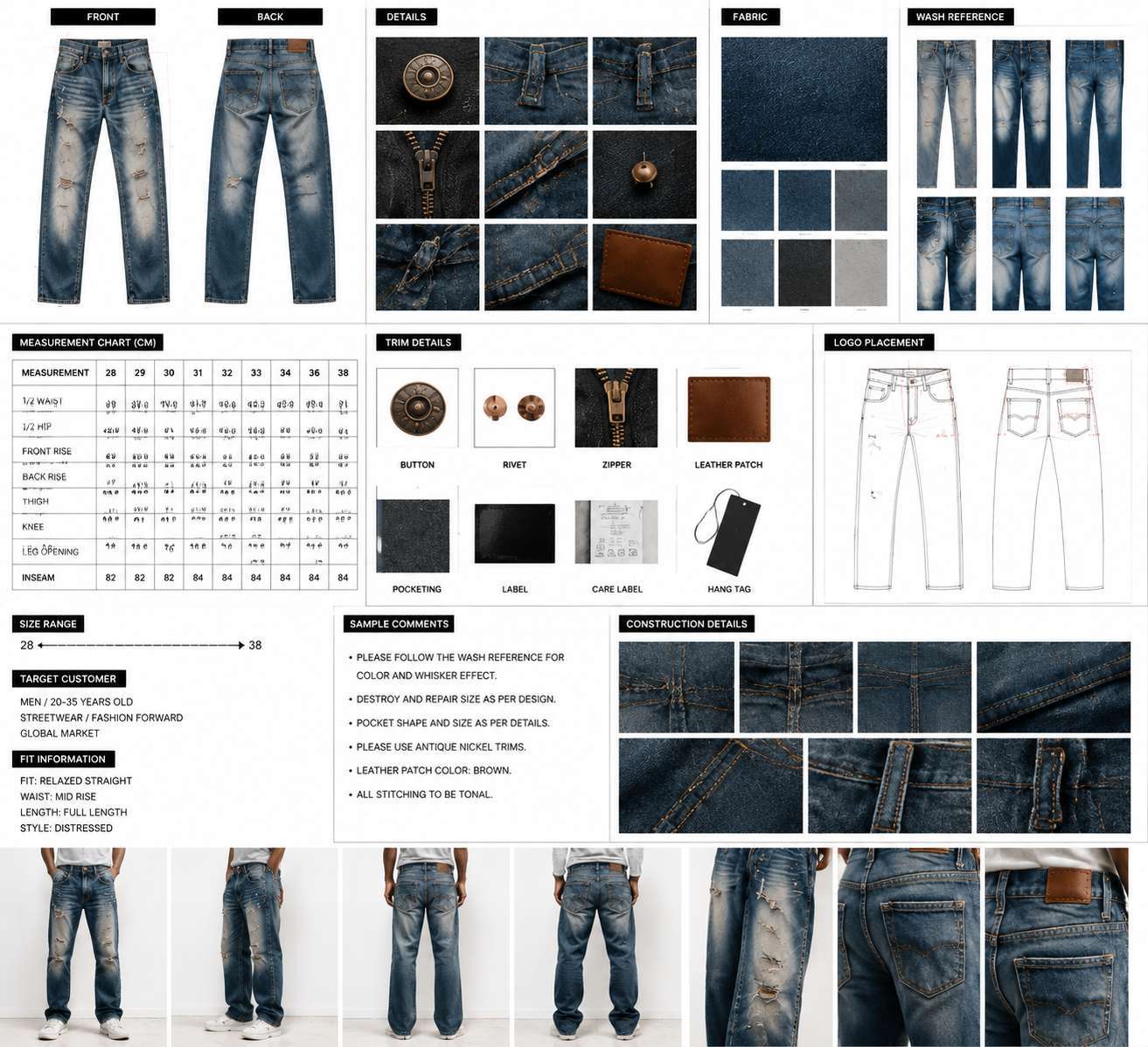 Before denim sampling, designers should prepare a working drawing,