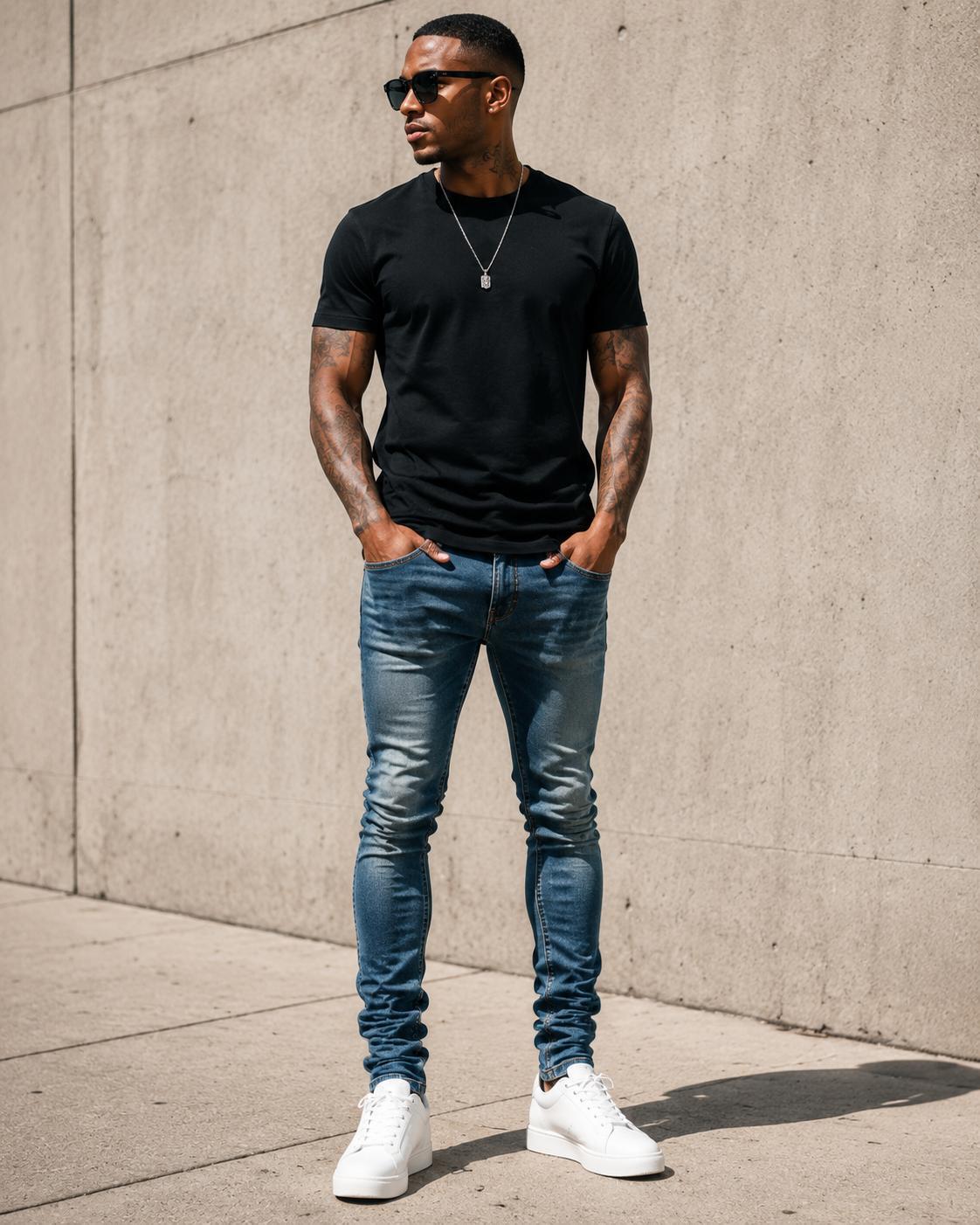 Skinny jeans bunch up at the knees because the knee is a high-movement area, and tight denim has limited space to flex.