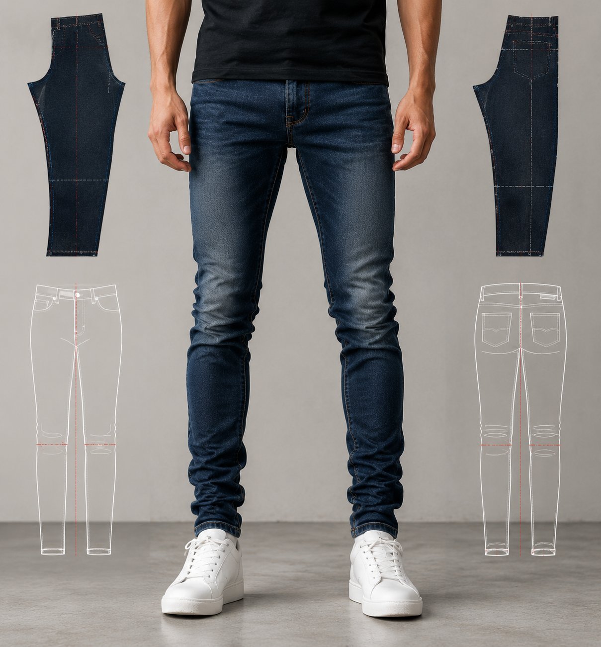 Fit and pattern problems can cause skinny jeans to bunch at the knees even when the fabric is good.