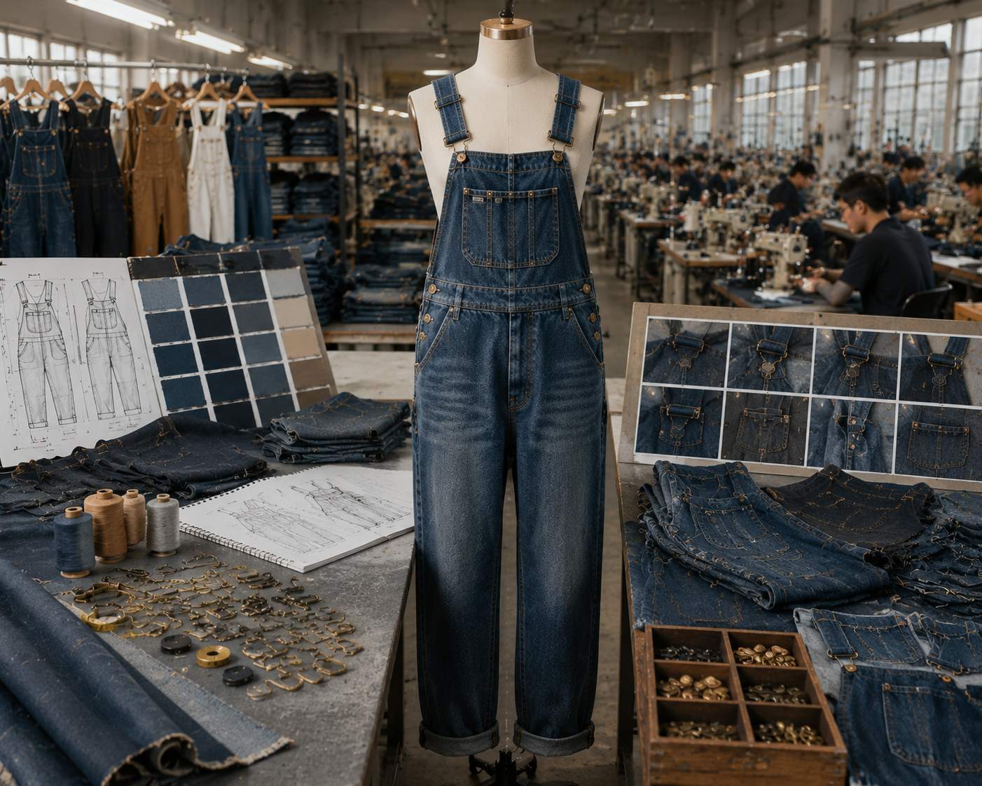 Before placing a denim overalls order, buyers should check the manufacturer’s fabric options, sample ability, MOQ