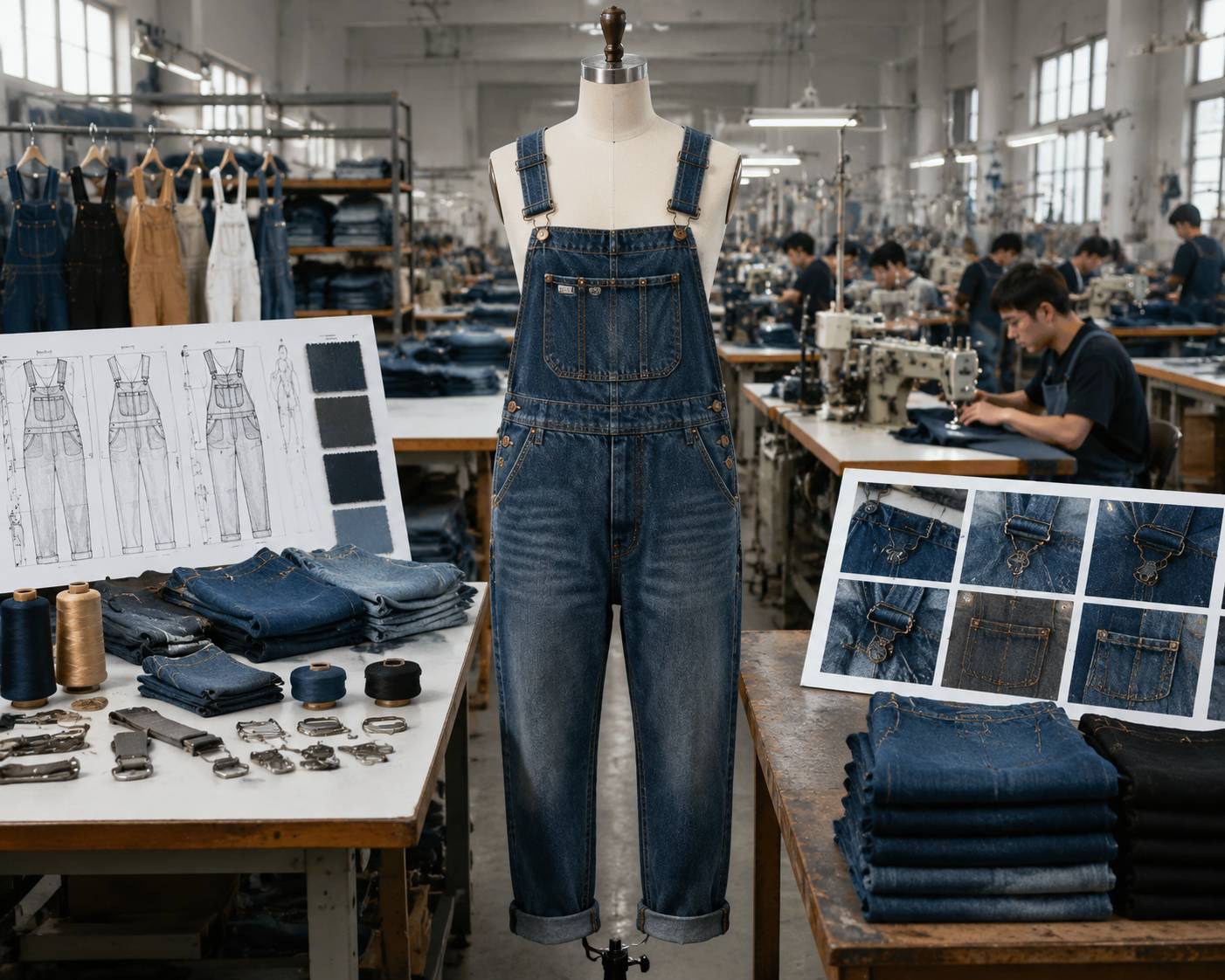 DiZNEW can help brands develop custom denim overalls from sketches, reference photos, AI images, 