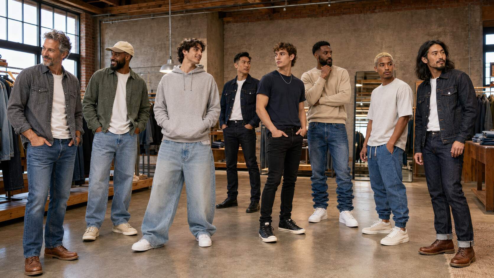 American men wear a wide range of fits, but straight, relaxed, and baggy silhouettes have gained attention because they offer comfort and styling flexibility. Slim and skinny jeans still serve specific consumers, while stacked, jogger, and selvedge styles address distinct fashion niches. The best fit depends on body shape, lifestyle, brand identity, and intended outfit.