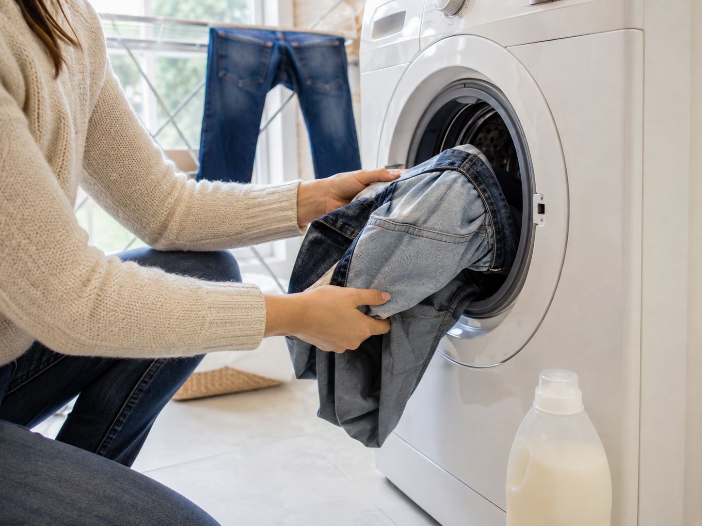 The best way to wash jeans is to use cold water, mild detergent, gentle washing cycles, and natural air drying. Turning jeans inside out before washing helps protect the color, fabric surface, and original shape. Avoid bleach and high-temperature drying because they can shorten denim lifespan.