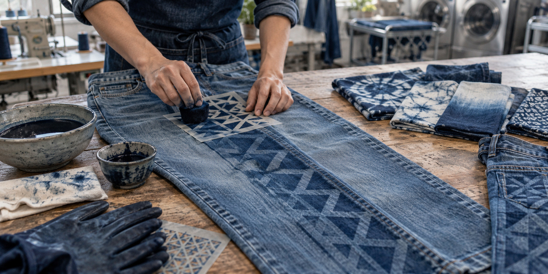 Pattern dyeing can turn an ordinary pair of jeans into a product customers remember. A cloudy ice-dyed leg creates a very different mood from a clean screen-printed logo, while a bleached flame pattern will age differently from a fiber-reactive print. The visual idea may begin with artwork, yet the final result depends on fabric composition, indigo depth, garment construction, dye chemistry, washing, and production control.  To dye patterns on jeans, first identify the denim fiber content and desired visual effect. Prewash the garment, choose a dye compatible with the fiber, and apply it through tie-dyeing, stenciling, printing, resist dyeing, dipping, or direct application. After the color develops, rinse away loose dye, complete the required fixation process, wash the jeans separately, and test colorfastness before regular wear or bulk production.