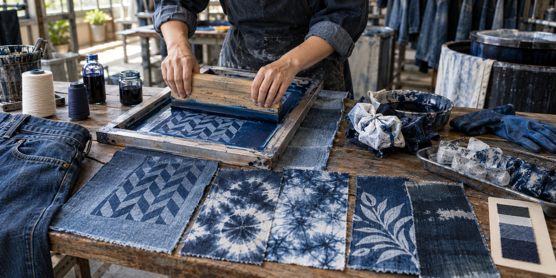 The best method matches the dye to the fiber and the application process to the artwork. Fiber-reactive dyes are a strong choice for cotton denim, while synthetic-rich denim requires dyes designed for polyester. Tie-dyeing and ice dyeing suit organic patterns. Stencils, screen printing, and direct application provide greater control over logos, lettering, and repeated graphics.